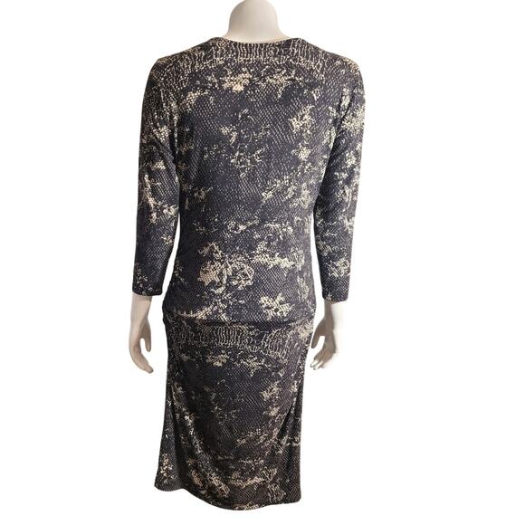 Ann Taylor Black Tan Snakeskin Print Midi Tunic Dress 8 Front Zip Rayon Indie - Picture 5 of 9